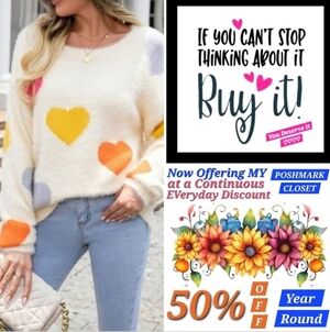 Chic Cream Heart Pattern Sweater. Excellent Condition NWOT Size Medium